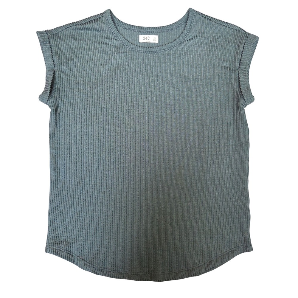 24/7 by Maurices Womens XS Teal Ribbed Cap Sleeve Curved Hem T-Shirt Top